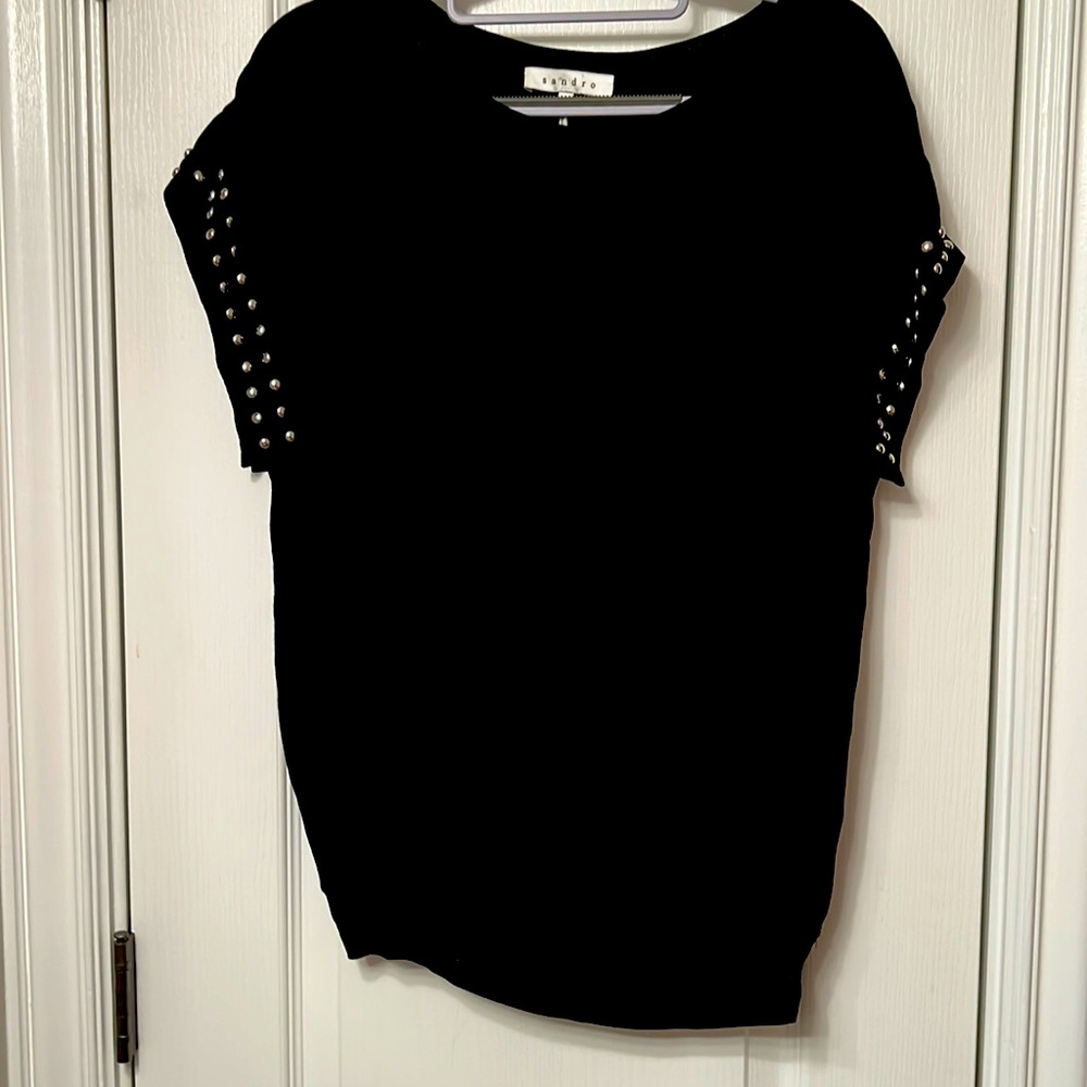 Sandro size 2 black silver studded sleeve shirt. Very lightly used